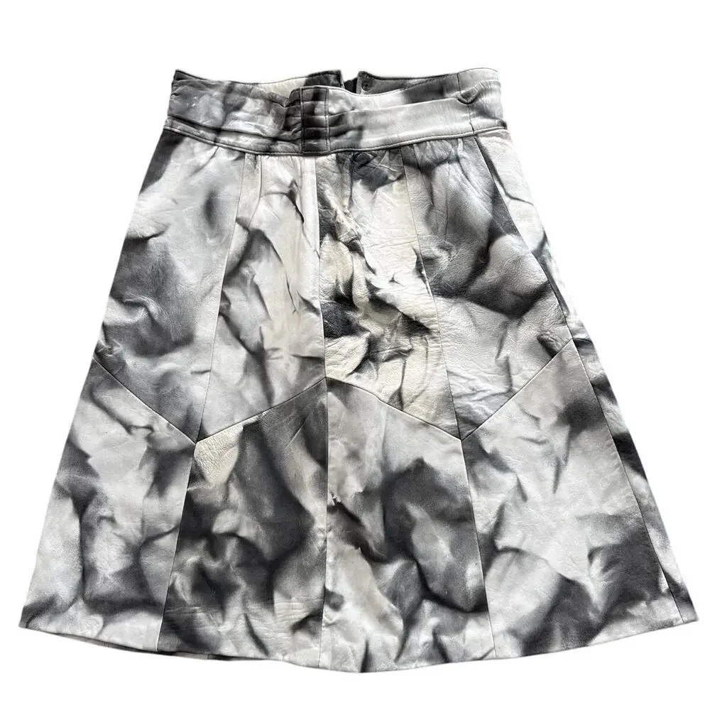 1980s Black White Leather Patchwork A-Line Skirt Medium